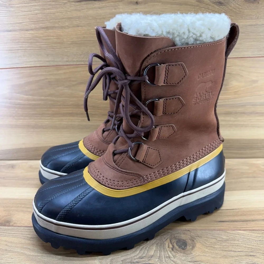 Sorel Caribou Snow Boots Womens 7.5 Rust Brown Nubuck Sherpa Apres Ski Lug Sole